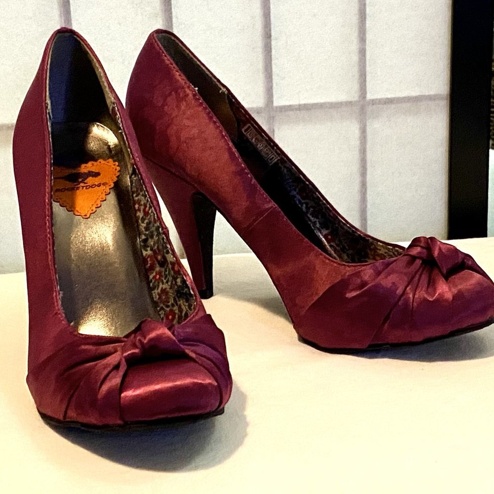 Rocket Dog Satin Leopard Print Knotted Low Toe Heeled Pump Purple Tonal 6.5M - Picture 4 of 13